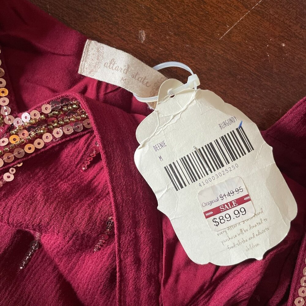 NWT Altar'd State Deenie Boho Burgundy Mini Dress SZ M Gold Sequin Whimsigoth - Picture 8 of 13